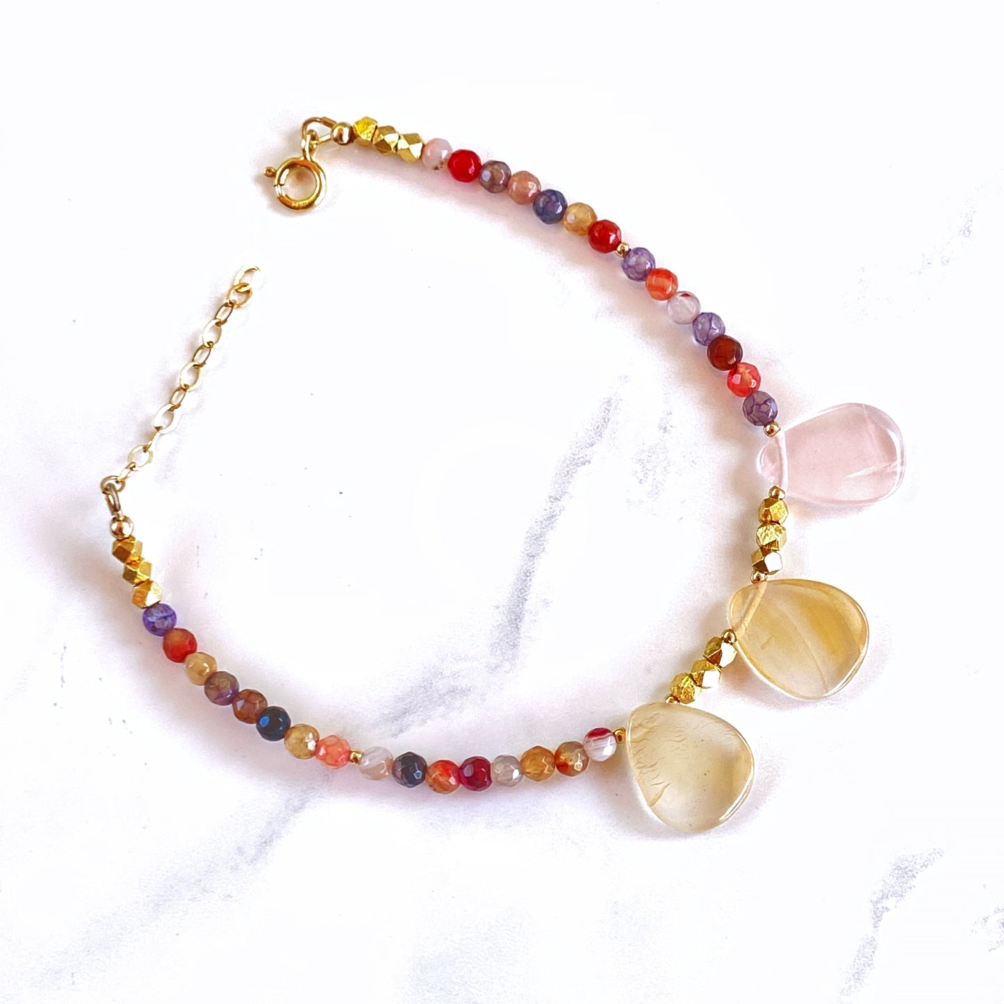 Mixed color agates gemstone anklet 14kt Gold Fill beads and chain
