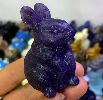 Natural Lepidolite gemstone carved Bunny Rabbit