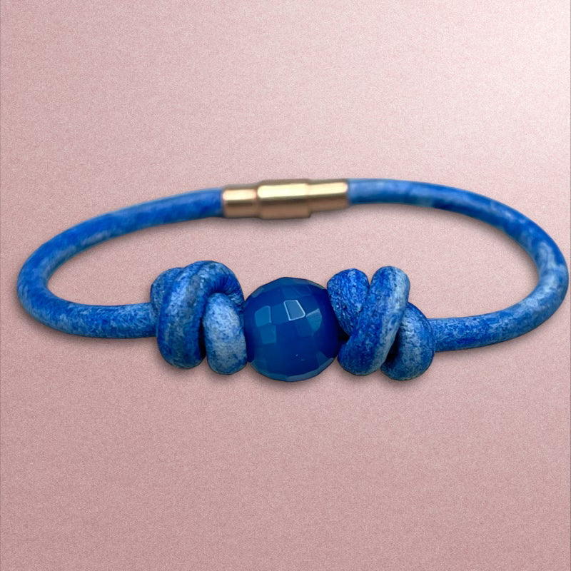 Blue Agate gemstone Leather Bracelet