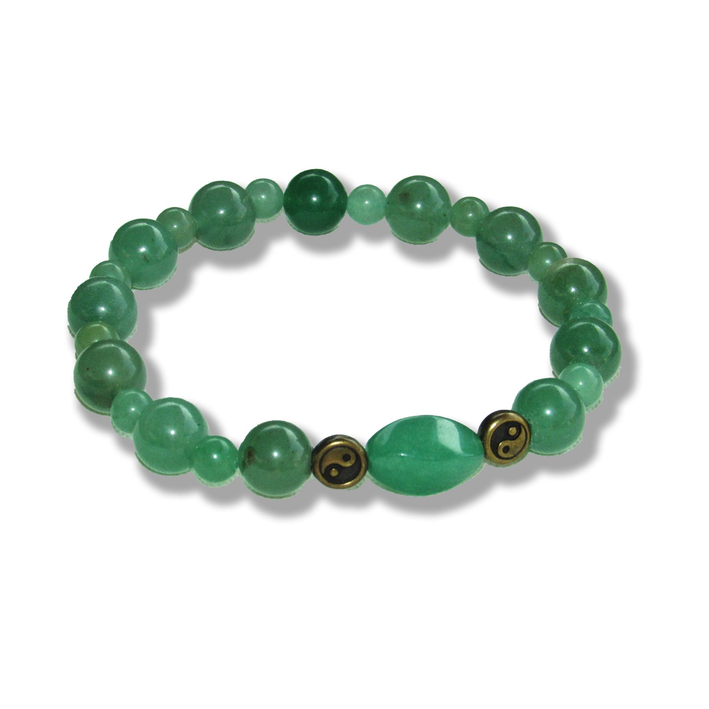 Green Aventurine gemstone and Puter Yin Yang Stretch Bracelet