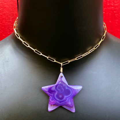 Purple Agate Star Pendant on 14 Kt gf Chain w/ Amethyst Gemstones