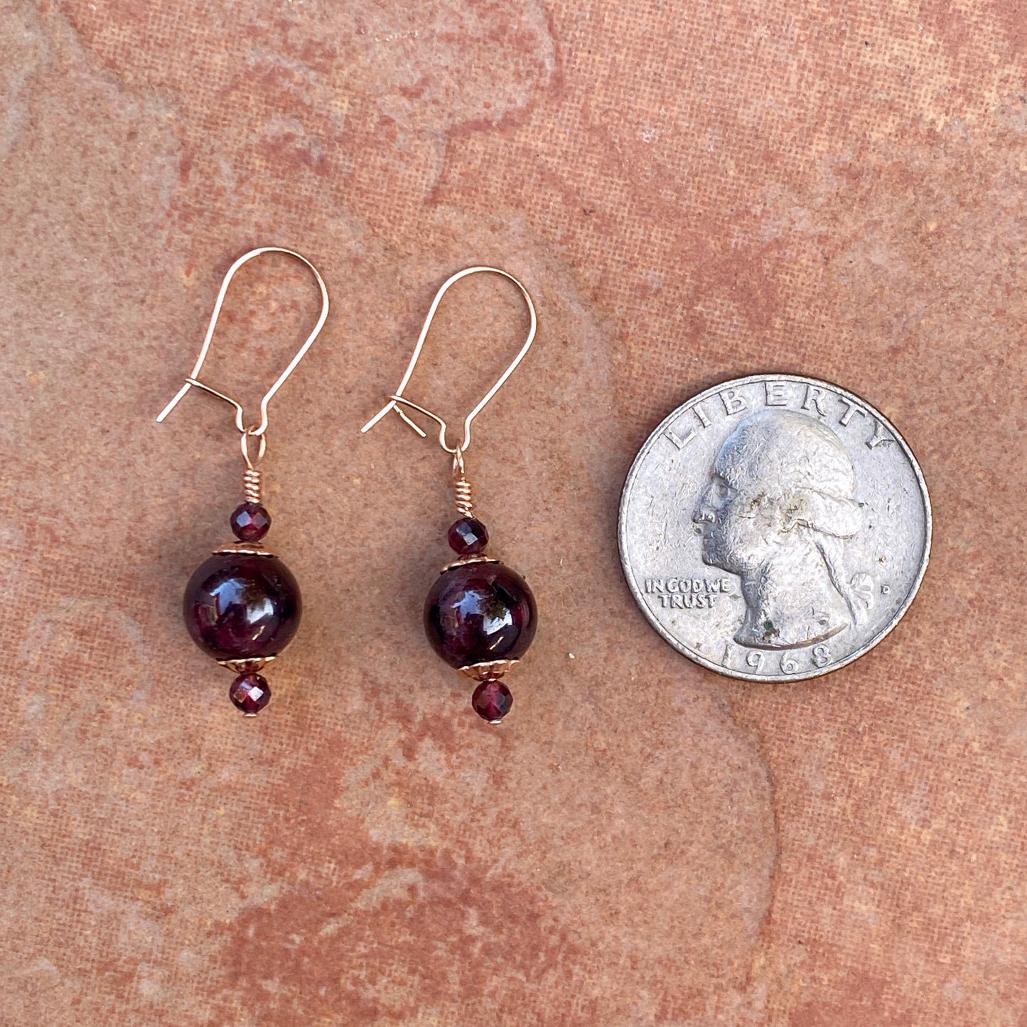 Garnet Gemstones and 14 kt Rose Gf Drop Earrings