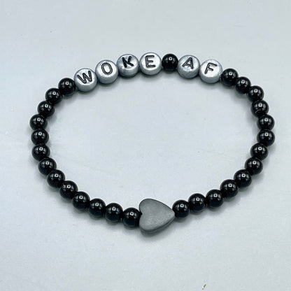 Woke AF Onyx and Hematite gemstone Bracelet
