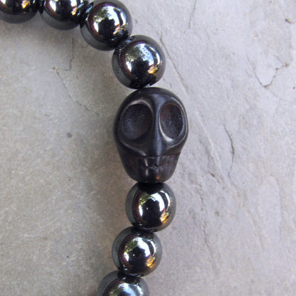 Men’s Black Howlite Skull with Hematite Beads