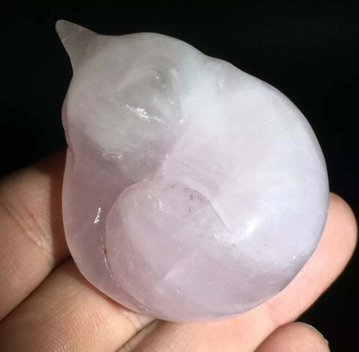 Natural Rose Quartz Kitty Cat Crystal Figurine