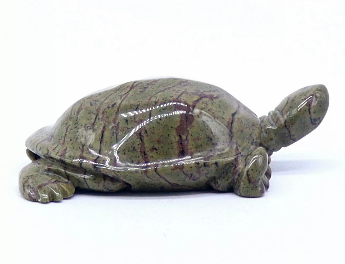 Natural Serpentine Carved Crystal Turtle Figurine