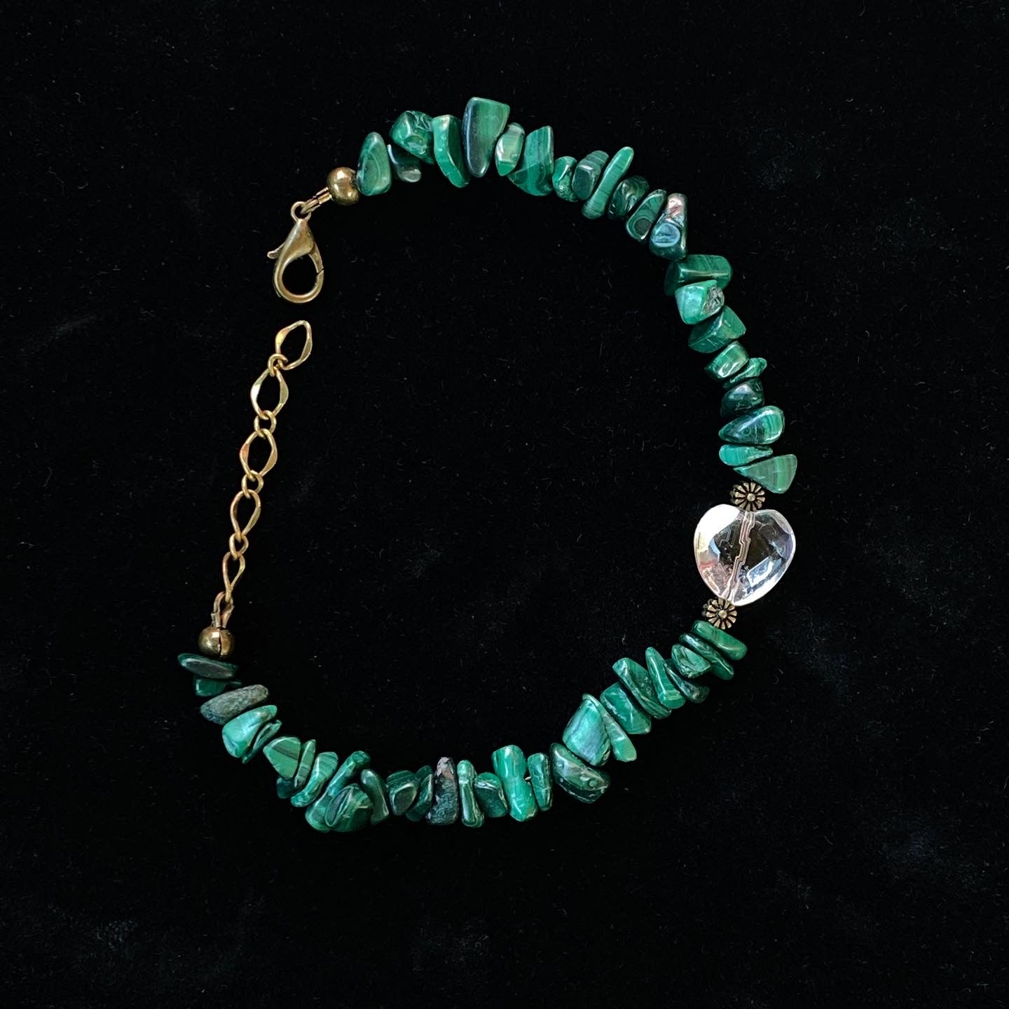 Malachite gemstone and Quartz Heart Bracelet