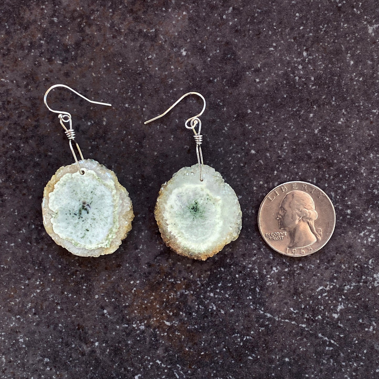 Solar Quartz Hand Wrapped with Sterling Silver Drop Earrings