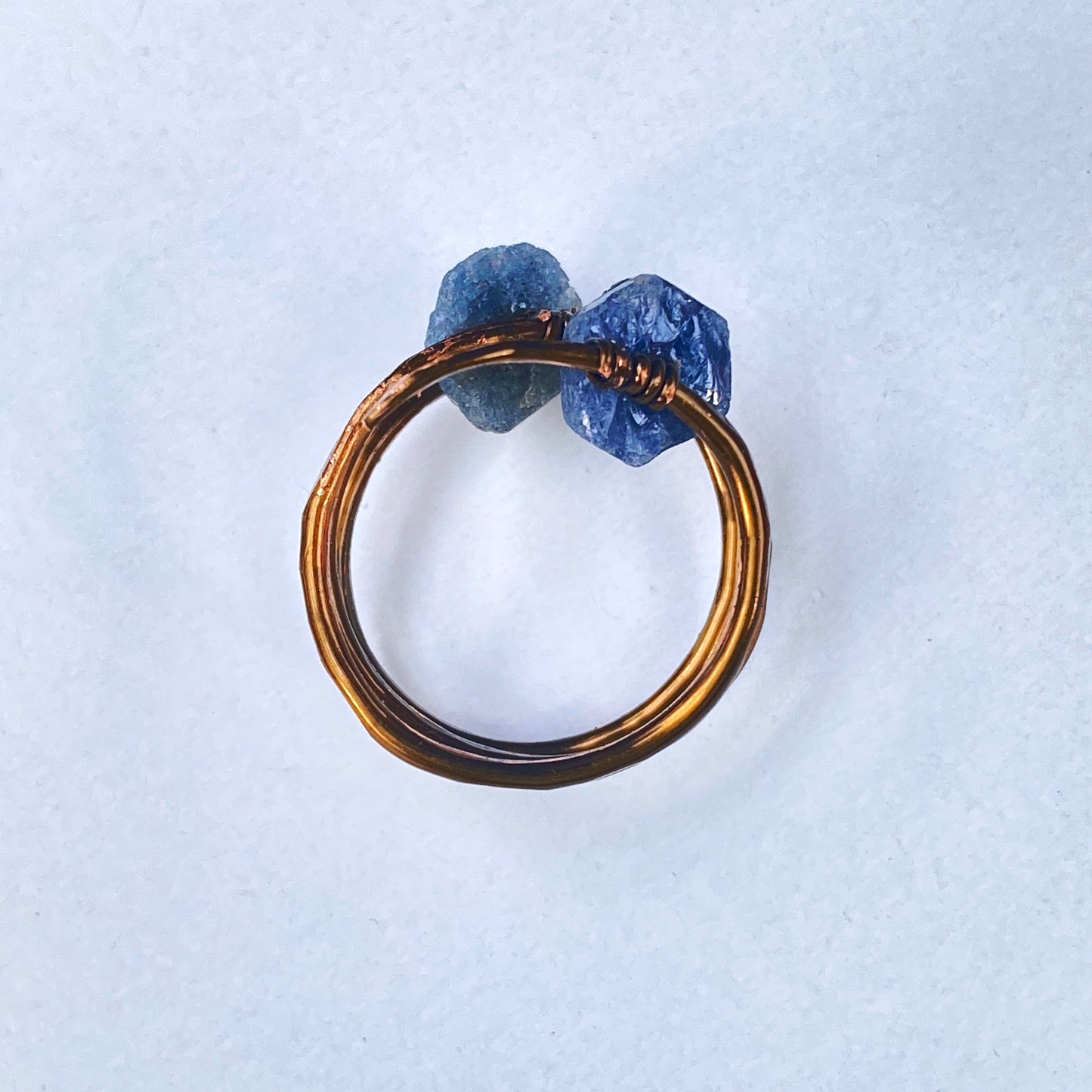 Blue Sapphire gemstone on hand hammered Bronze Ring.