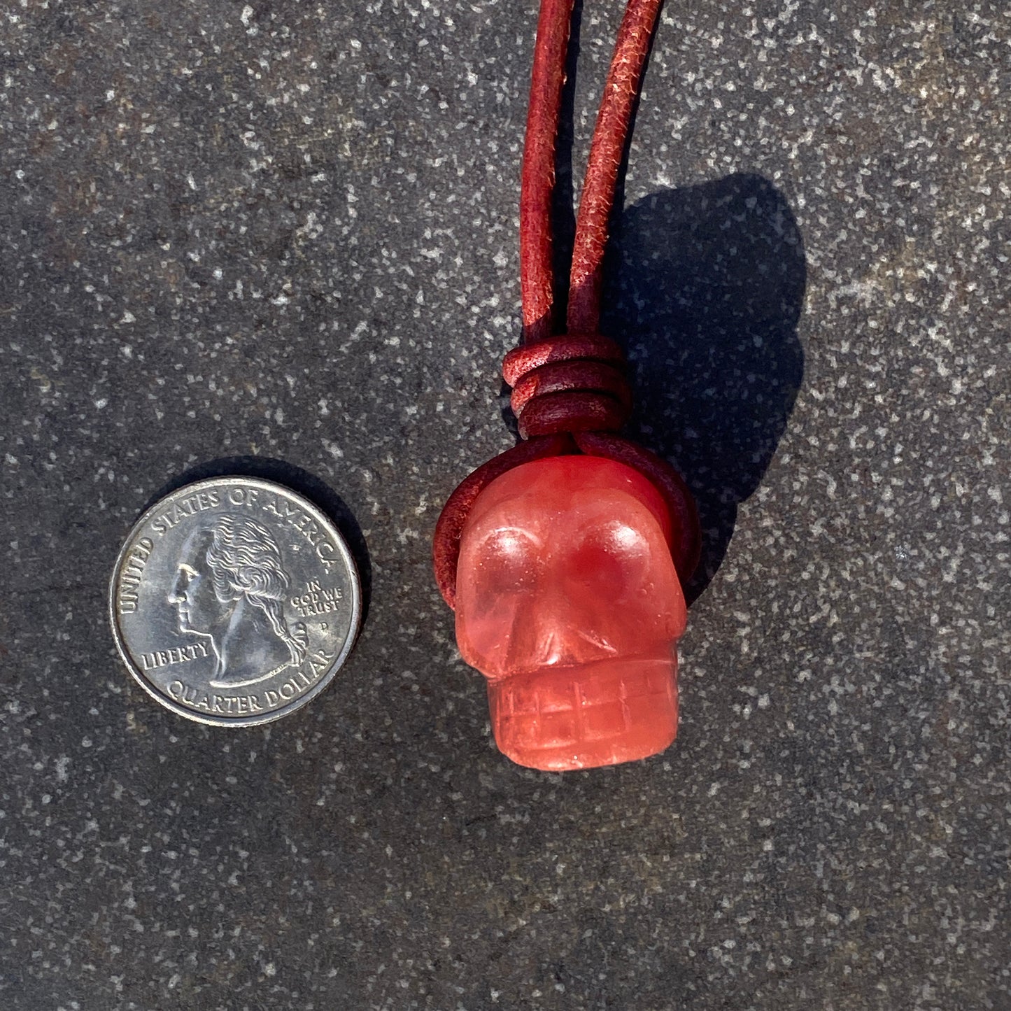 Cherry Quartz gemstone Skull Necklace