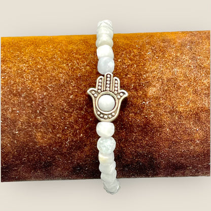 Aquamarine and Silver Hamsa bracelet
