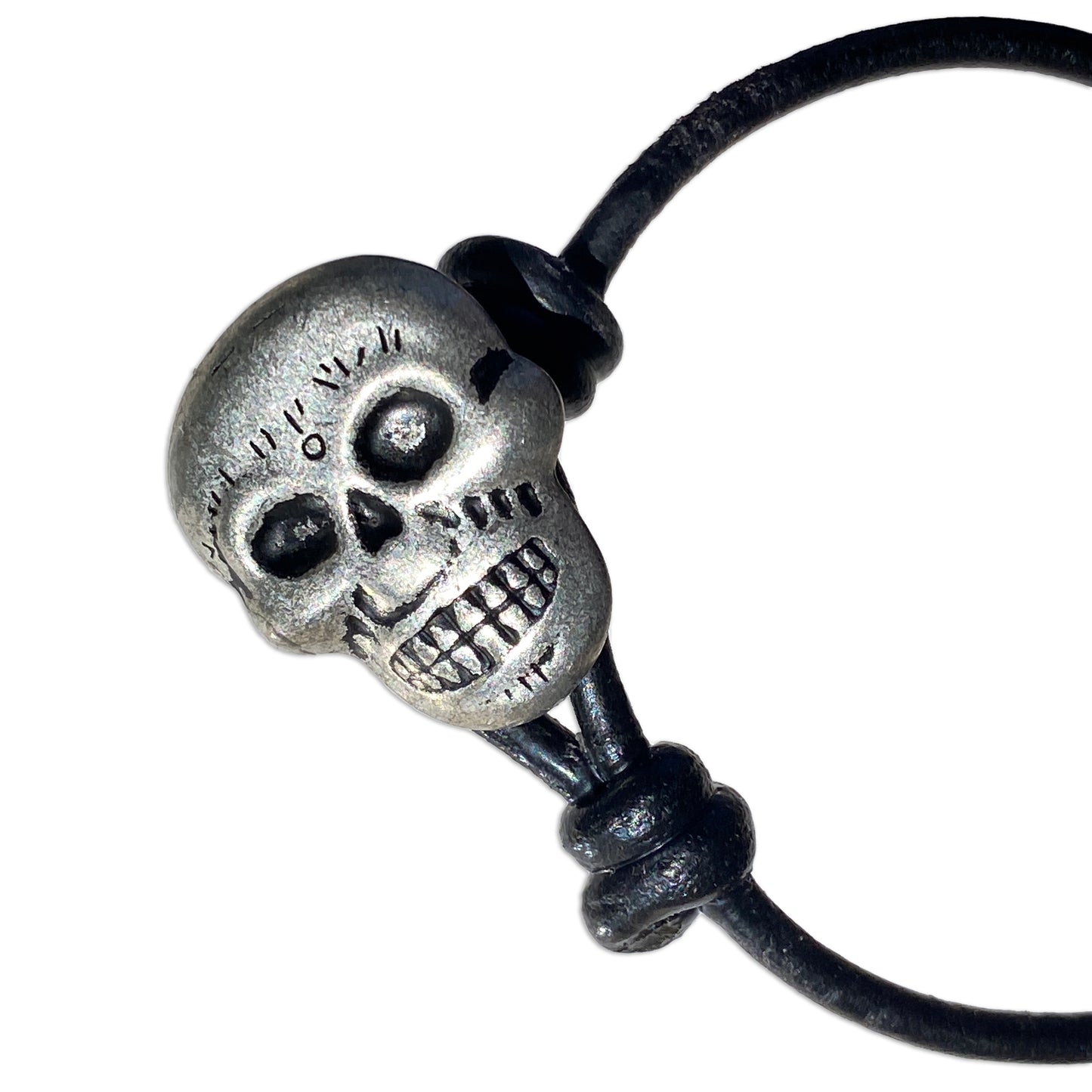 Labradorite gemstone Leather bracelet with Pewter Skull Button clasp