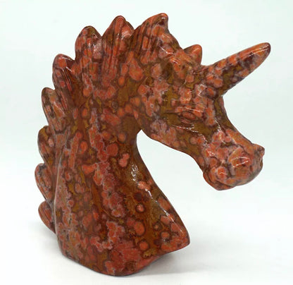 Leopard Jasper Unicorn Head Figurine Natural Gemstone Ornament Statue