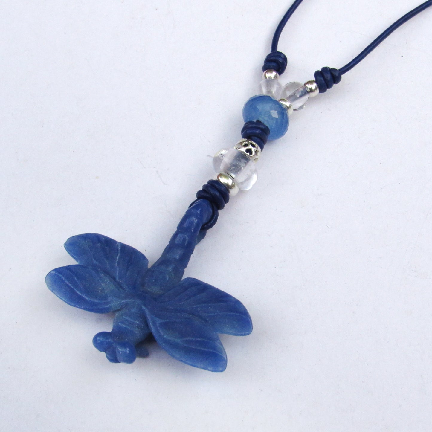 Blue Aventurine gemstone Dragon Fly with Clear Quartz and Sterling Silver