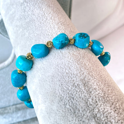 Turquoise gemstone and Brass Flower Beaded Bracelet