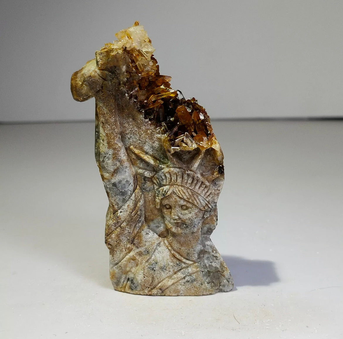 Natural crystal, quartz cluster, mineral specimen, Statue of Liberty