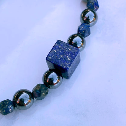 Lapis Lazuli and Hematite gemstone Beaded Skull Bracelet