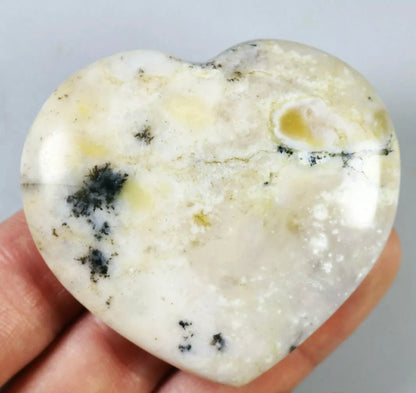 NATURAL Opal with aquatic plant QUARTZ CRYSTAL Polished Love Heart-Madagascar