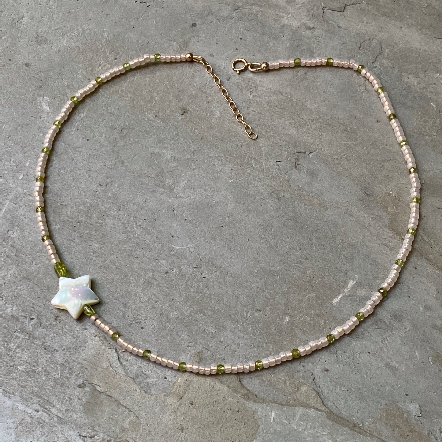Mother of Pearl Star Choker with Peridot Gemstones