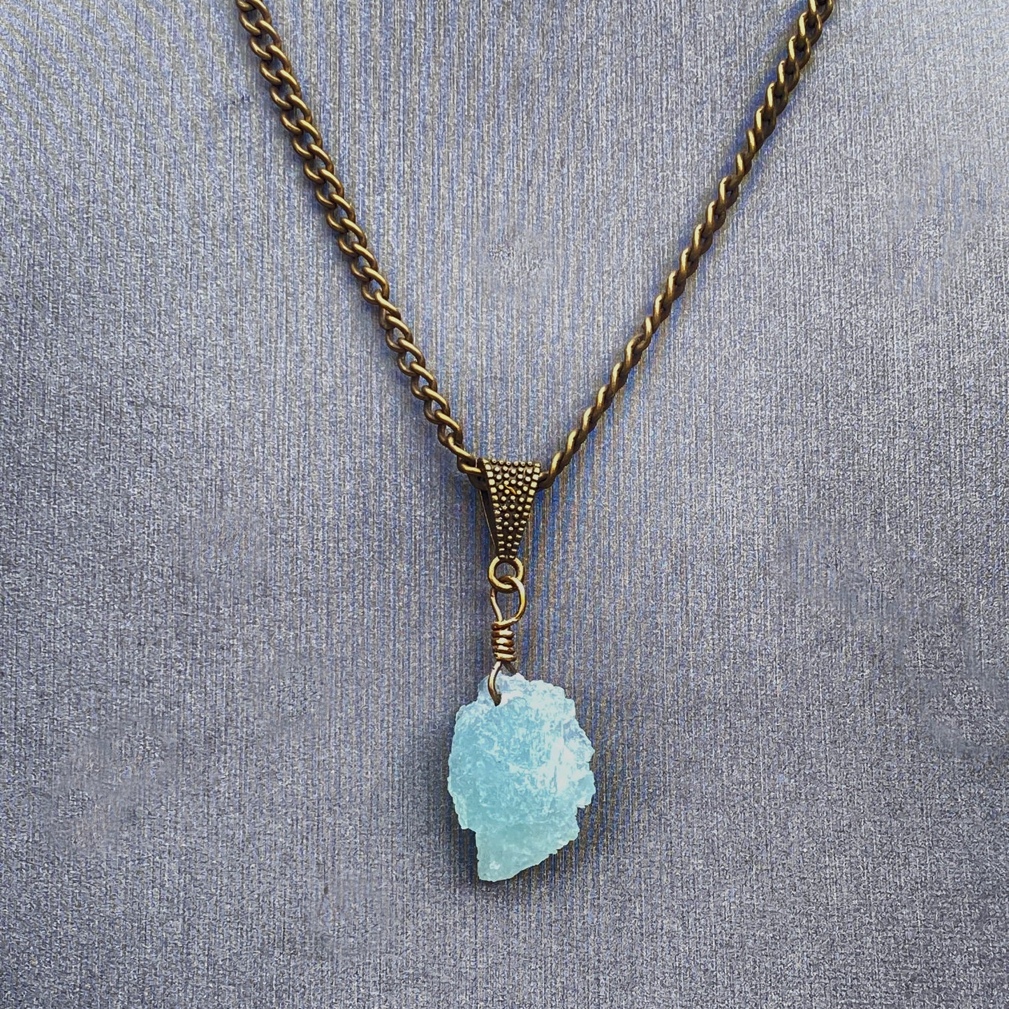 Raw Aquamarine gemstone on brass chain Necklace