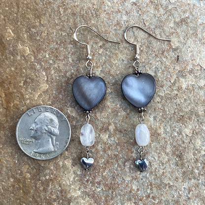 Mother of Pearl, Moonstone, Hematite, and Sterling Silver Drop Earrings