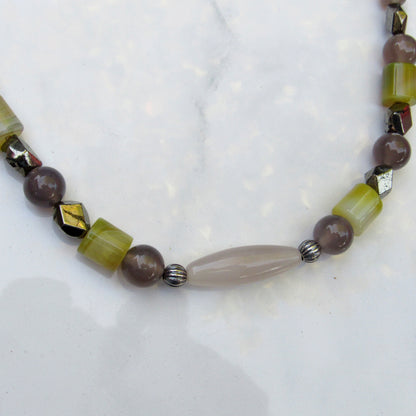 Grey Agate, Yellow Agate, Pyrite gemstones and Sterling Silver Necklace