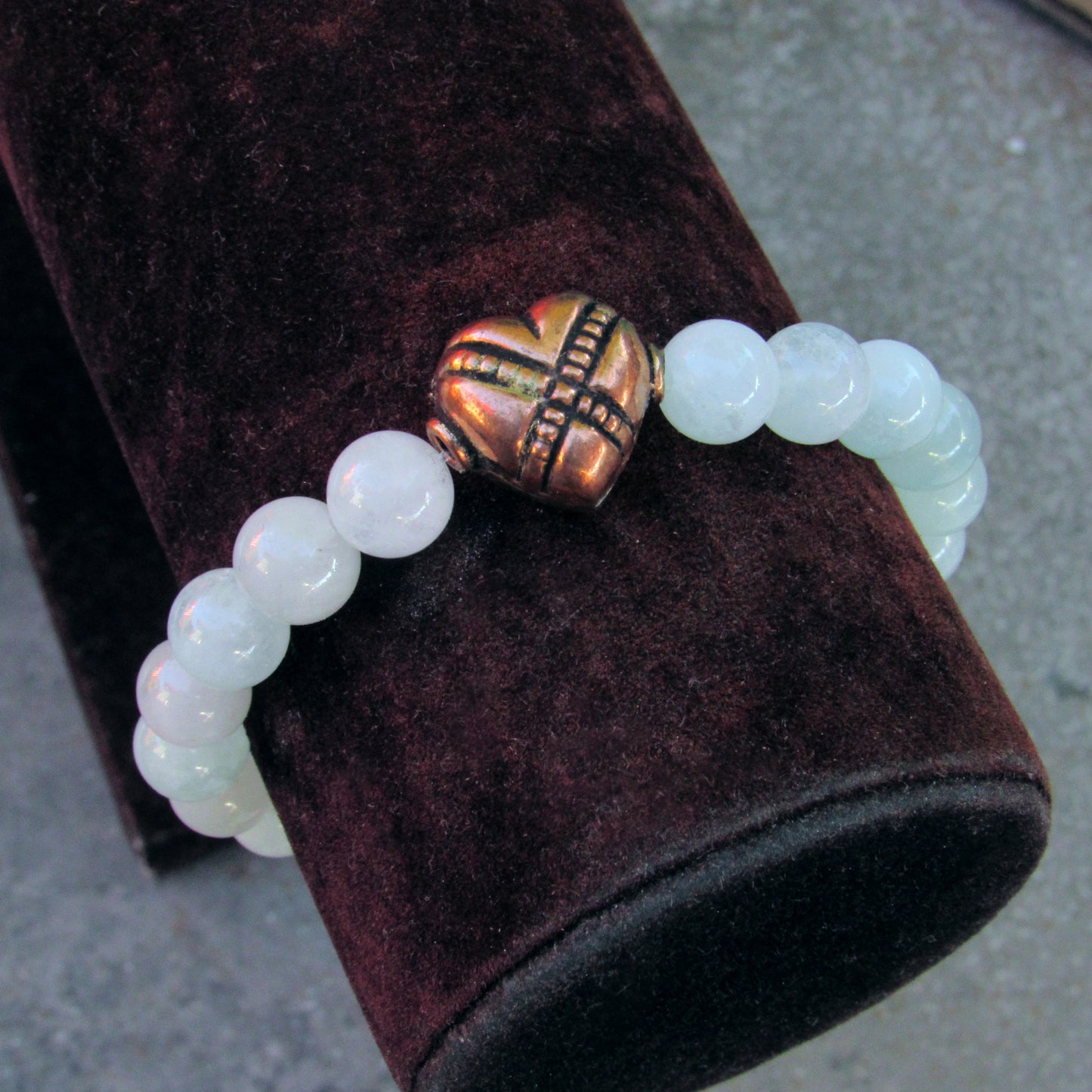 Aquamarine gemstones And Copper Heart Bracelet