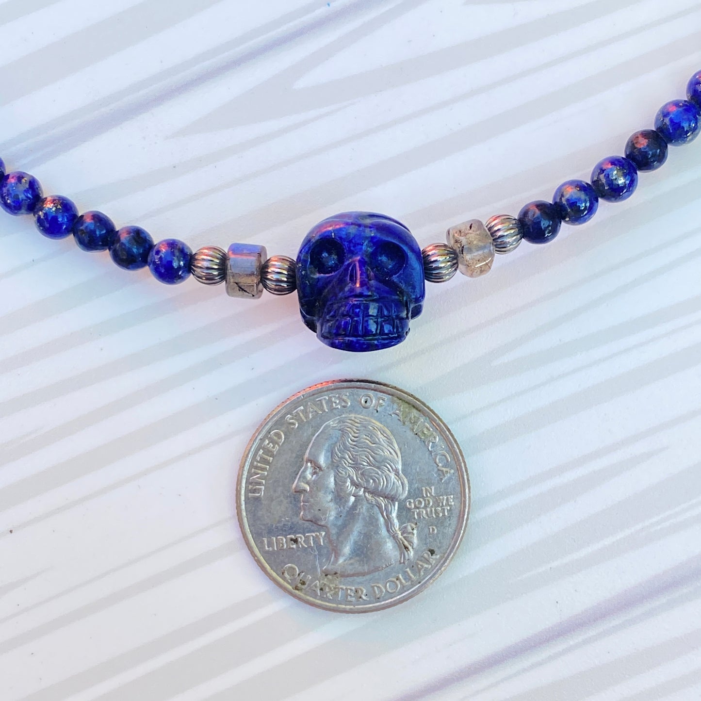 Lapis Lazuli, Labradorite gemstones, and Sterling Silver Skull Choker