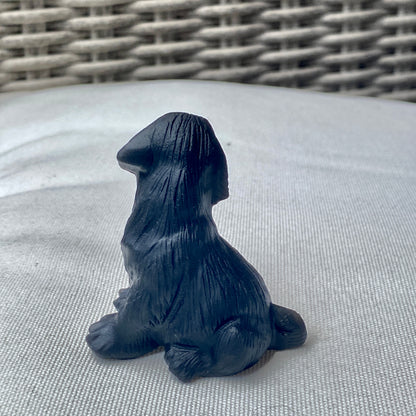 Natural black Obsidian gemstone carved Black Lab dog