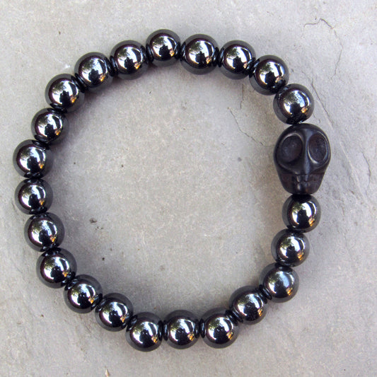 Men’s Black Howlite Skull with Hematite Beads