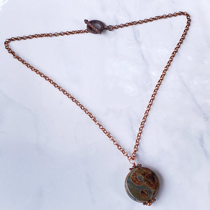 Tibetan Agate gemsotne Yin Yang copper chain Necklace