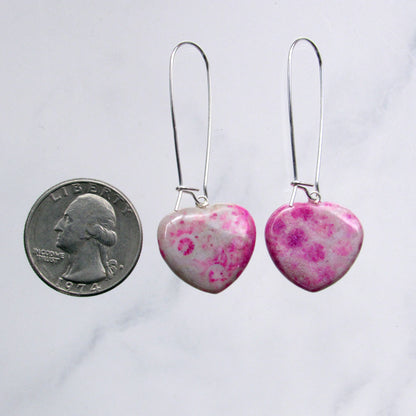 Pink Coral Fossil and sterling silver dangle drop earrings