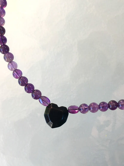 Women's Amethyst and Onyx Heart Gemstone Necklace