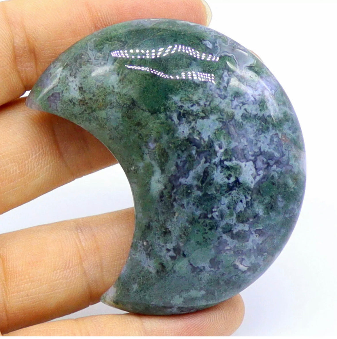 Natural Moss Agate Crescent Moon