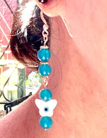 “Keep evil away” Evil Eye Gemstone butterfly earrings