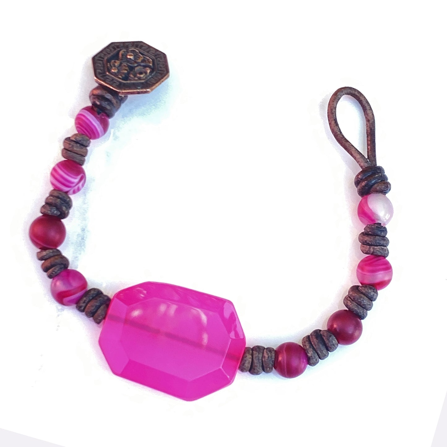 Pink Agate gemstone hand knotted Leather Bracelet
