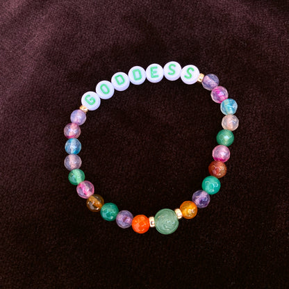 “Goddess” Mixed Color Agate Gemstones, Aventurine, 14 kt GF Stretch Bracelet