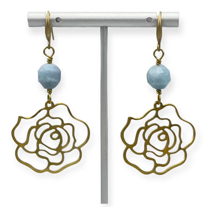 Rose and Aquamarine Earrings