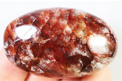Natural Red Fire Hematoid  Quartz  Rainbow Crystal Palm Stone