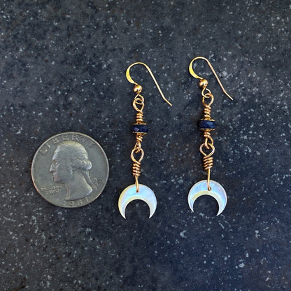 Blue Sapphire gemstone Moon Dangle Earrings