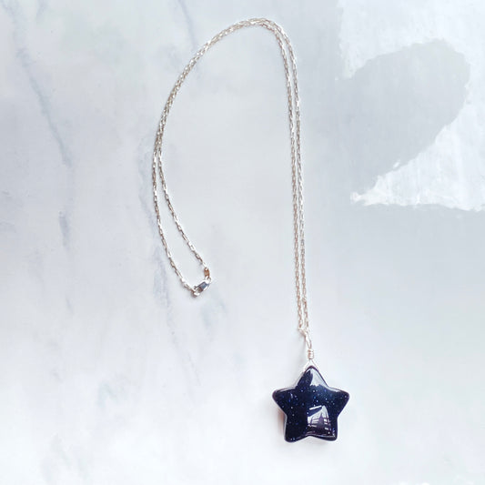 Blue Goldstone gemstone Star Necklace