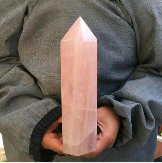 Natural  pink rose quartz gemstone crystal tower point obelisk