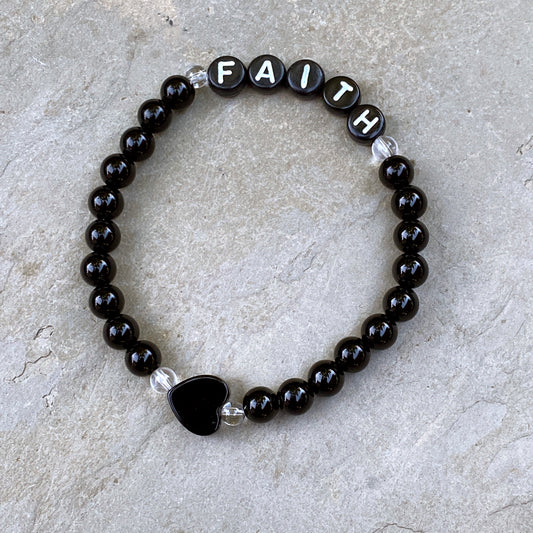 Onyx and Clear Quartz Gemstone “FAITH” Bracelet