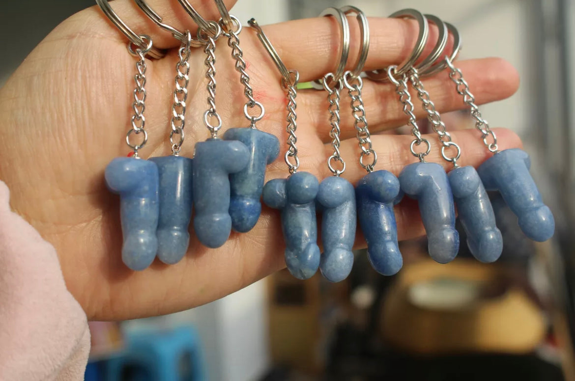 15 Colors Natural Hand-carved Crystal Agate Penis Jewelry Keychain