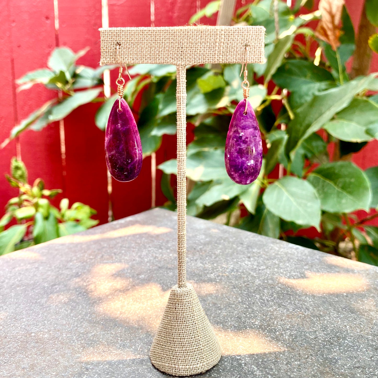 Purple Lepidolite Drop Earrings w/ 14 kt Rose Gf