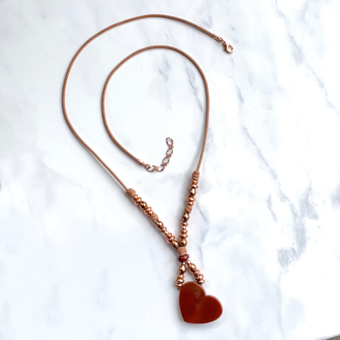 Red Agate gemstone Heart, Red Jasper, and Copper Boho Leather Necklace