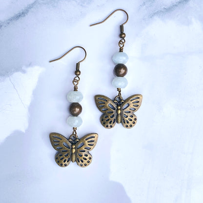 Aquamarine gemstone with brass Butterfly Earrings
