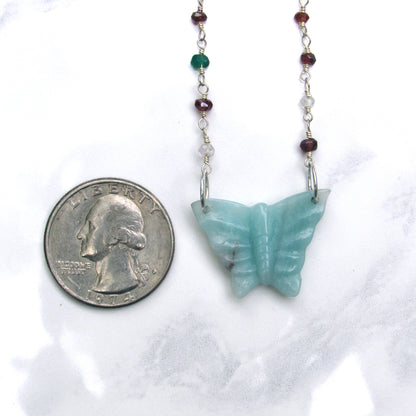 Amazonite gemstone Butterfly on Wrapped Sterling Silver and Mixed gemstones Choker