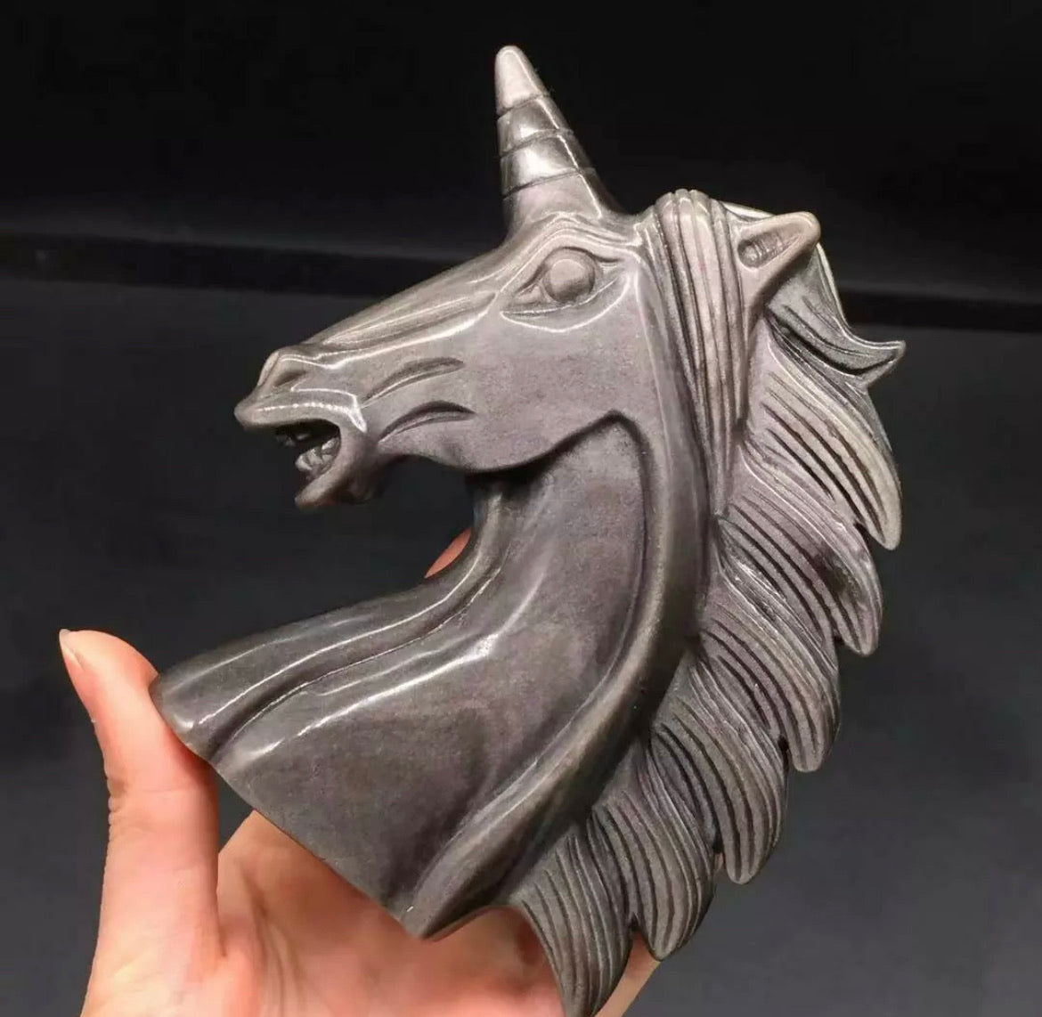 Natural Silver Obsidian Quartz Carved Unicorn