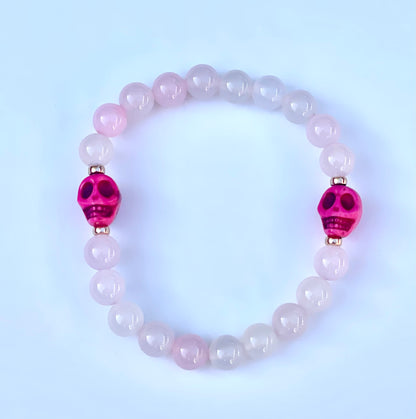 Pink Agates, Howlite Skull bracelet